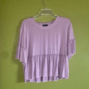 Pink and Purple Flutter Sleeve Ruffled Blouse